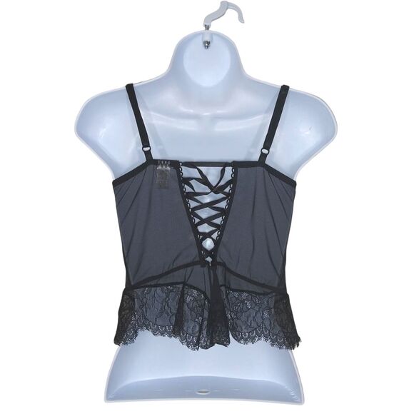 Delicates Black Lace up Back Floral Lace Sheer Corset Y2K Sz Medium Whimsigoth - Picture 2 of 4